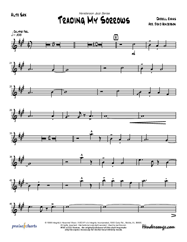 Trading My Sorrows Alto Sax (Brad Henderson)