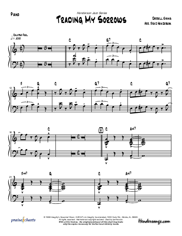 Trading My Sorrows Piano Sheet (Brad Henderson)