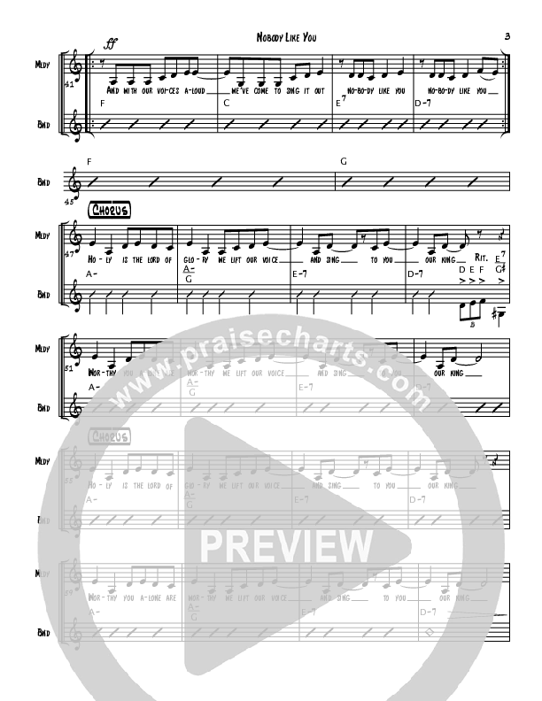 Nobody Like You Rhythm Chart (Covenant Worship)