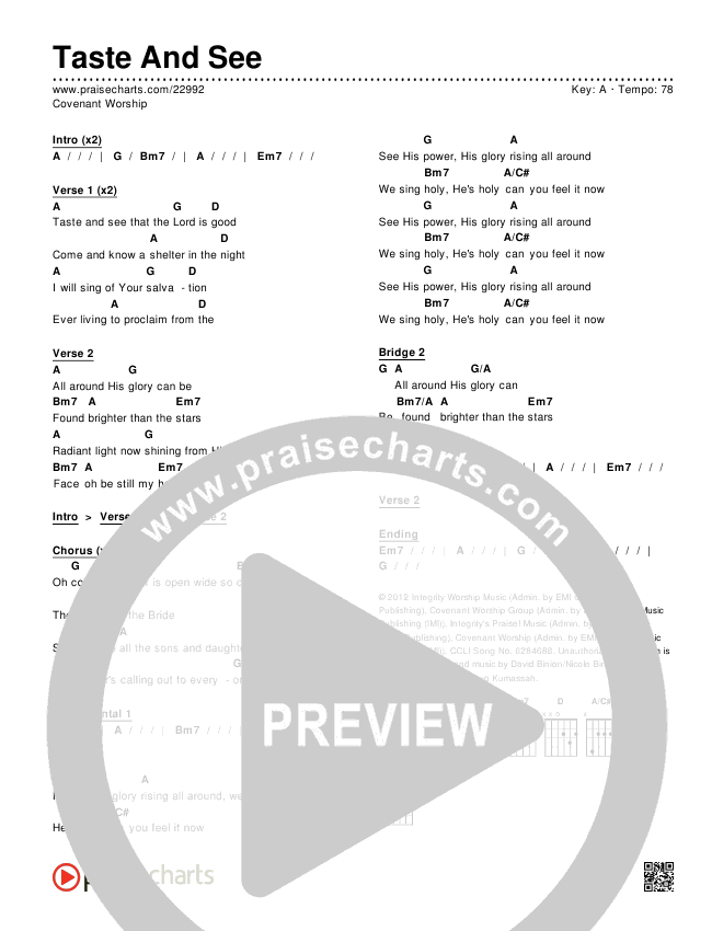 Taste And See Chords & Lyrics (Covenant Worship)