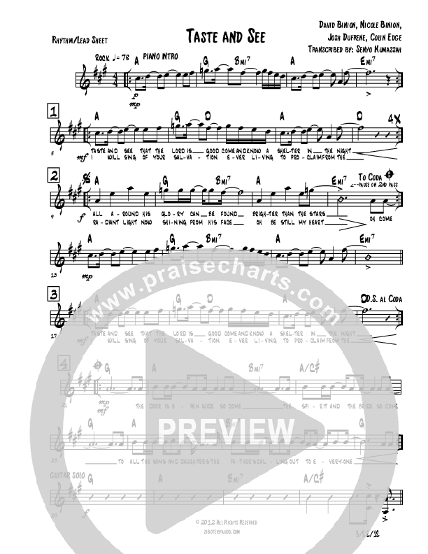 Taste And See Lead Sheet (Covenant Worship)