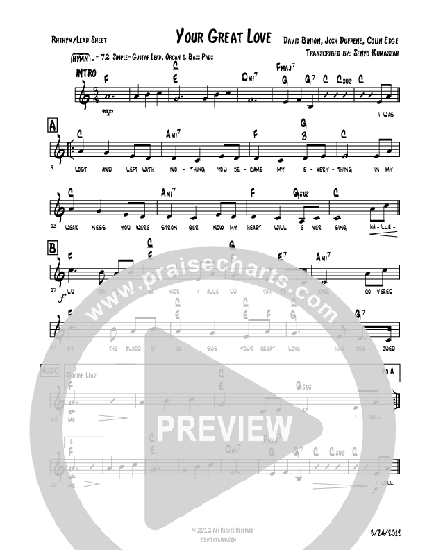Your Great Love Lead Sheet (Covenant Worship)