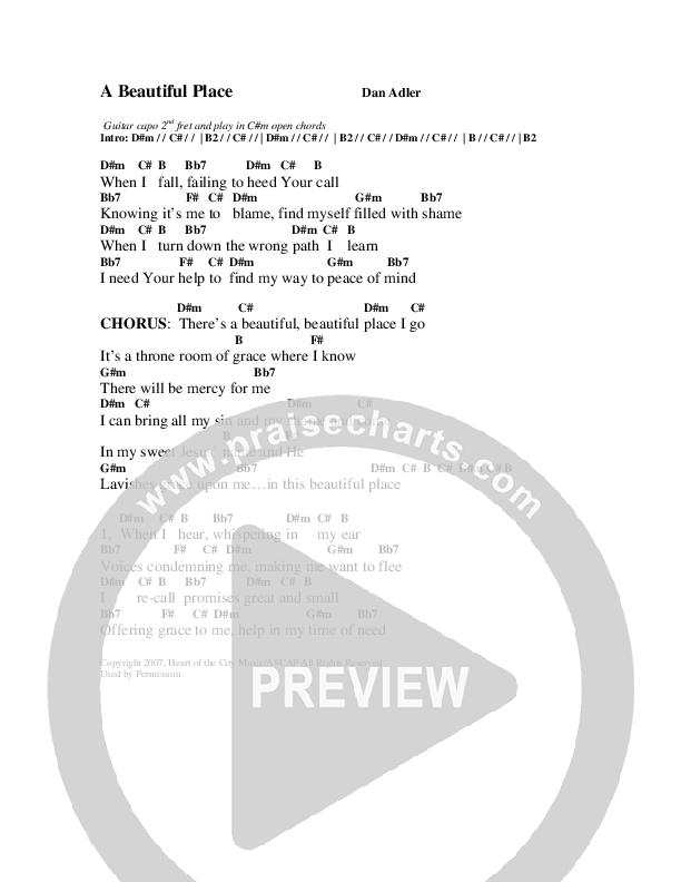 A Beautiful Place Chord Chart (Dan Adler)