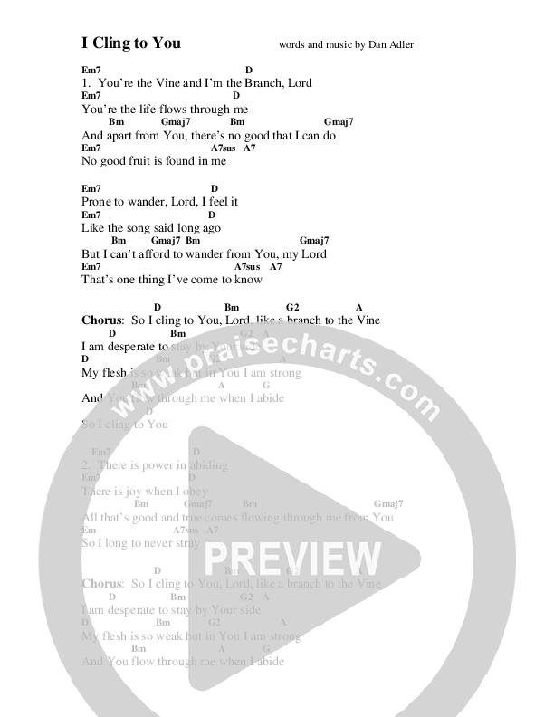 I Cling To You Chord Chart (Dan Adler)