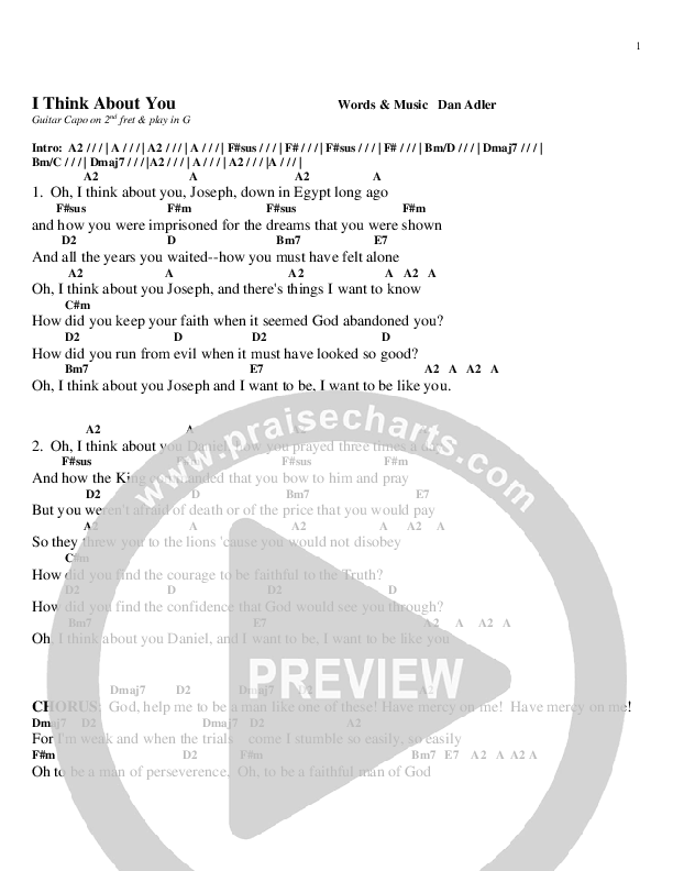 I Think About You Chord Chart (Dan Adler)