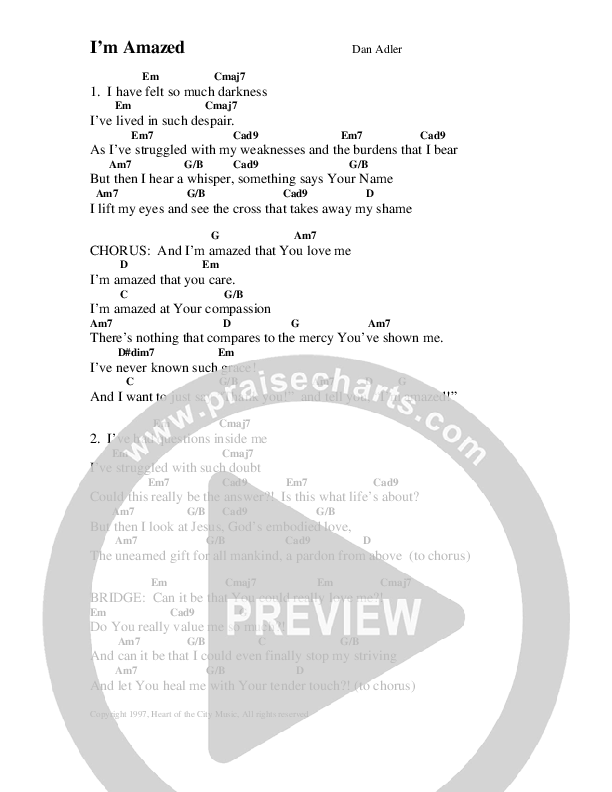I'm Amazed Chord Chart (Dan Adler)