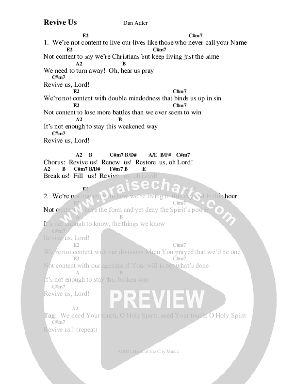 Revive Us  Chord Chart (Dan Adler)