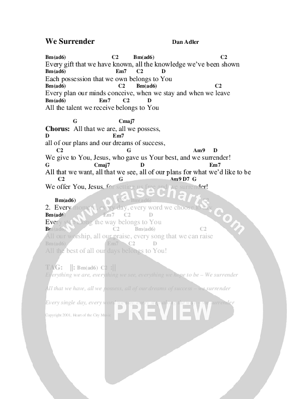 We Surrender  Chords & Lyrics (Dan Adler)