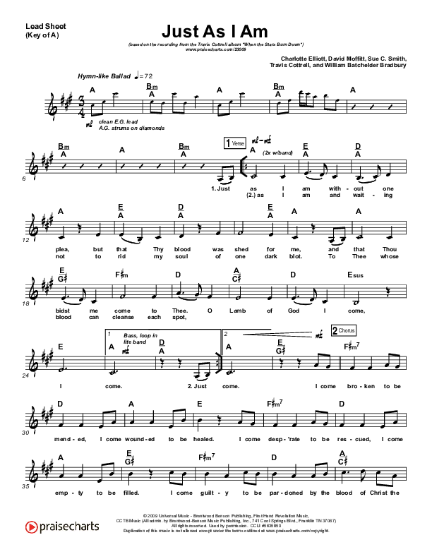 Just As I Am Lead Sheet (Melody) (Travis Cottrell)