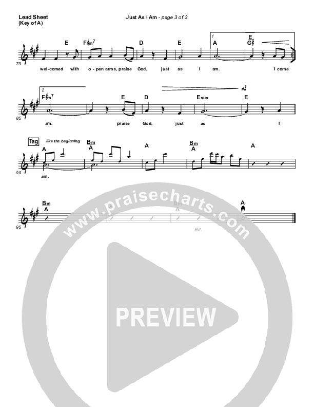 Just As I Am Lead Sheet (Melody) (Travis Cottrell)