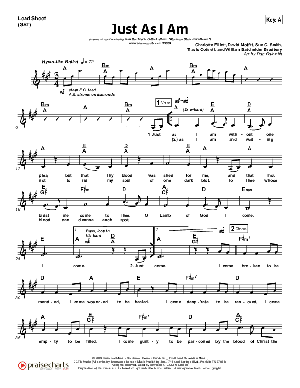 Just As I Am Lead Sheet (SAT) (Travis Cottrell)