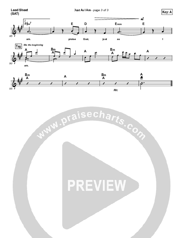 Just As I Am Lead Sheet (SAT) (Travis Cottrell)