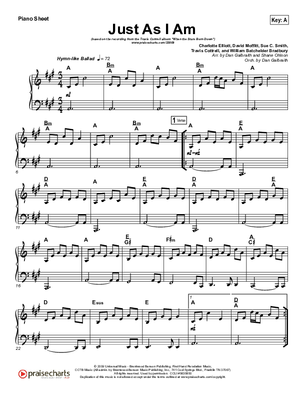 Just As I Am Piano Sheet (Travis Cottrell)