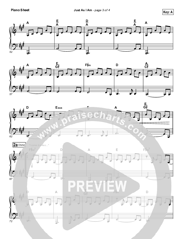 Just As I Am Piano Sheet (Travis Cottrell)