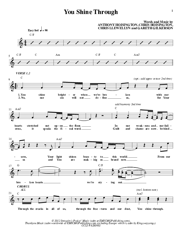 You Shine Through Lead Sheet (Brothers McClurg)