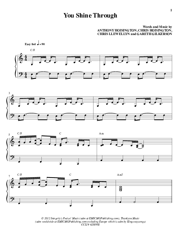 You Shine Through Lead & Piano (Brothers McClurg)