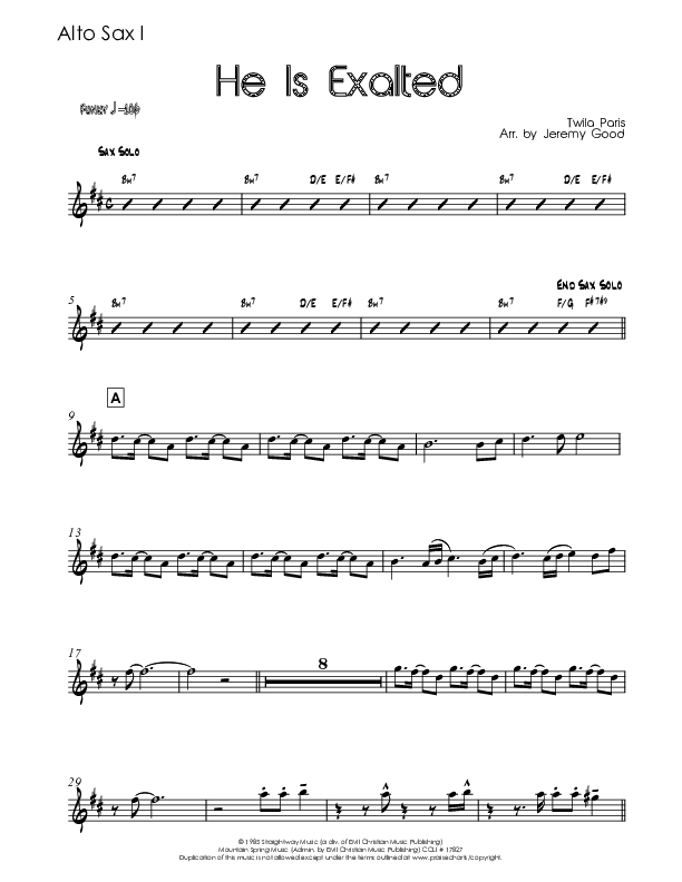 He Is Exalted (Instrumental) Alto Sax 1/2 (Good Jazz Series)