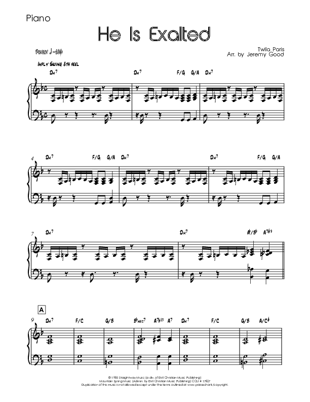 He Is Exalted (Instrumental) Piano Sheet (Good Jazz Series)