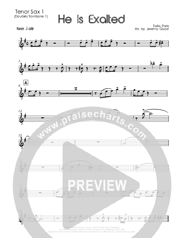 He Is Exalted (Instrumental) Tenor Sax 2 (Good Jazz Series)