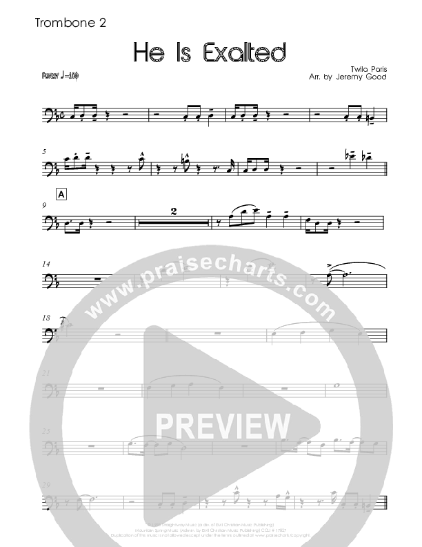 He Is Exalted (Instrumental) Trombone 2 (Good Jazz Series)
