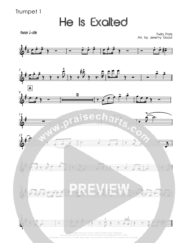 He Is Exalted (Instrumental) Trumpet 1 (Good Jazz Series)