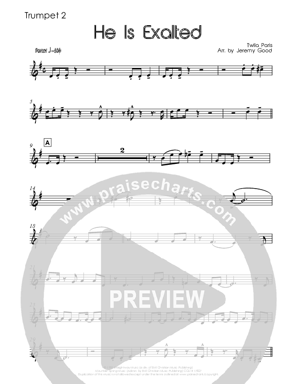 He Is Exalted (Instrumental) Trumpet 2 (Good Jazz Series)