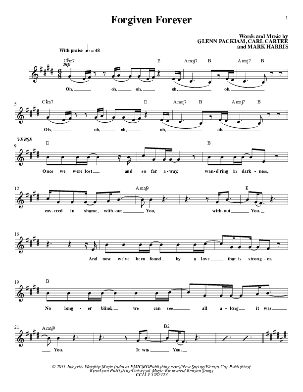 Forgiven Forever Lead Sheet (Brothers McClurg)