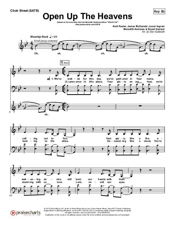 Open Up The Heavens Choir Vocals (SATB) (Meredith Andrews)