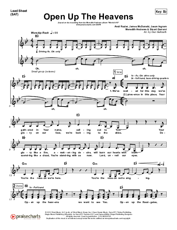 Open Up The Heavens Lead Sheet (SAT) (Meredith Andrews)