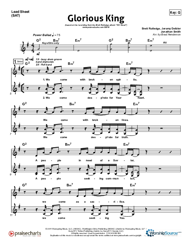 Glorious King Lead Sheet (Brett Rutledge)