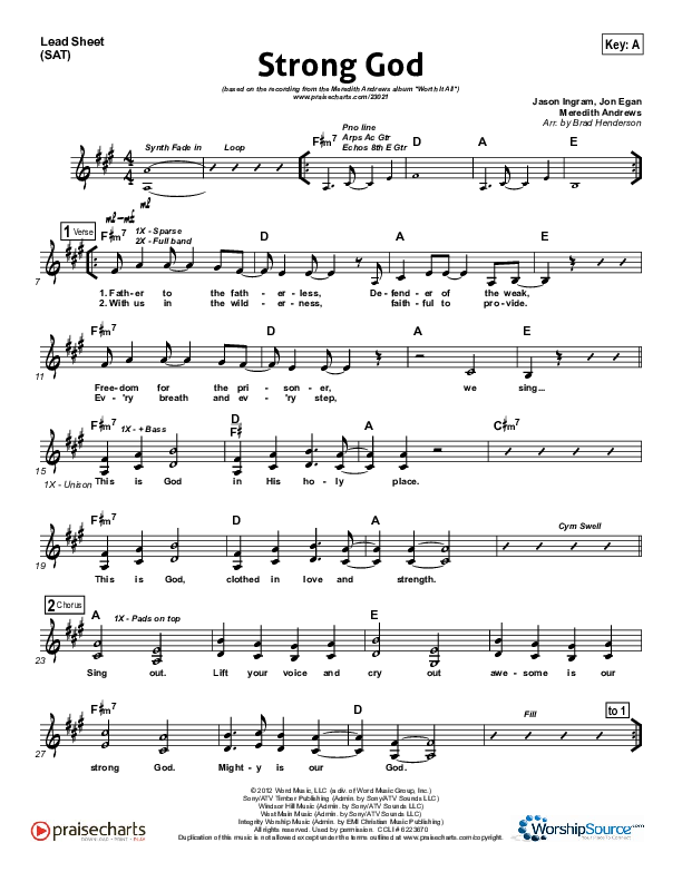 Strong God Lead Sheet (SAT) (Meredith Andrews)