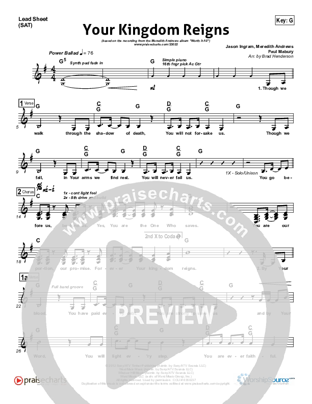 Your Kingdom Reigns Lead (SAT) (Meredith Andrews)