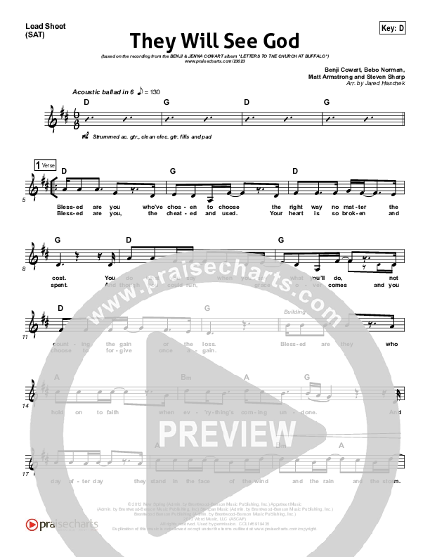They Will See God Lead Sheet (Benji & Jenna Cowart)