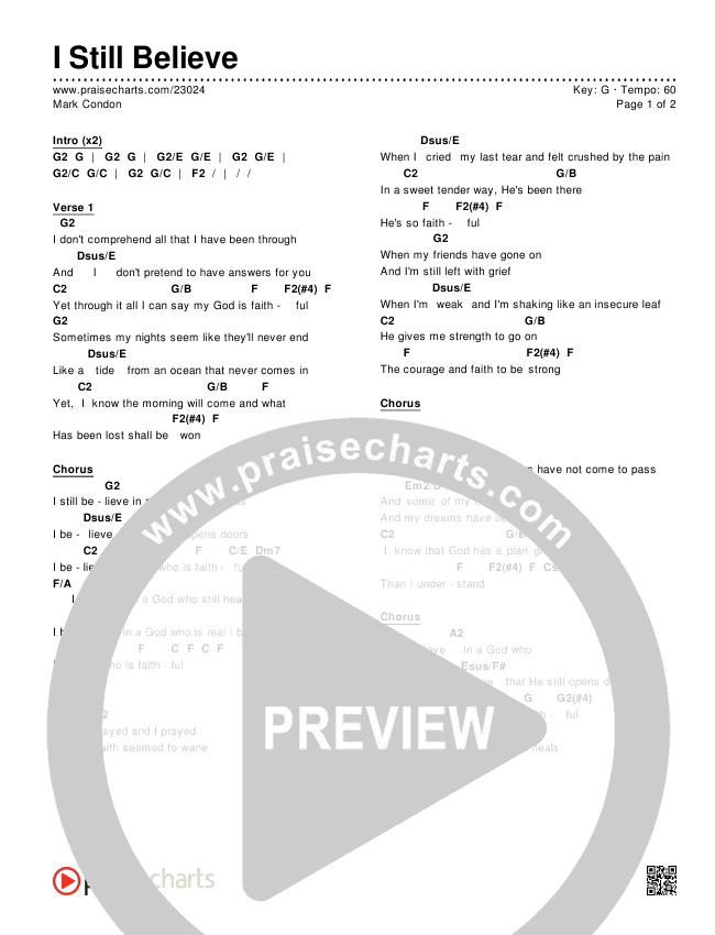 I Still Believe Chords & Lyrics (Mark Condon)
