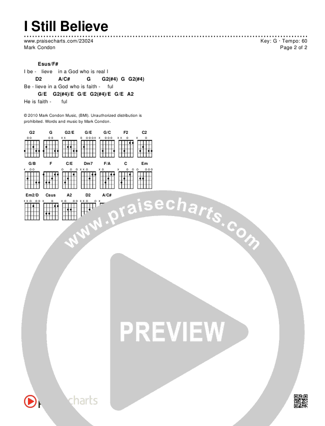 I Still Believe Chords & Lyrics (Mark Condon)