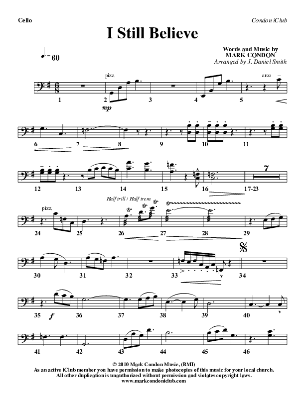 I Still Believe Cello (Mark Condon)