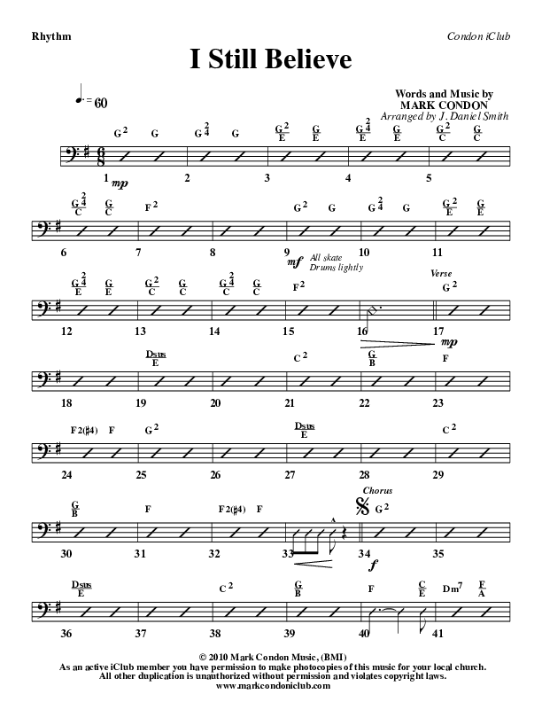 I Still Believe Rhythm Chart (Mark Condon)