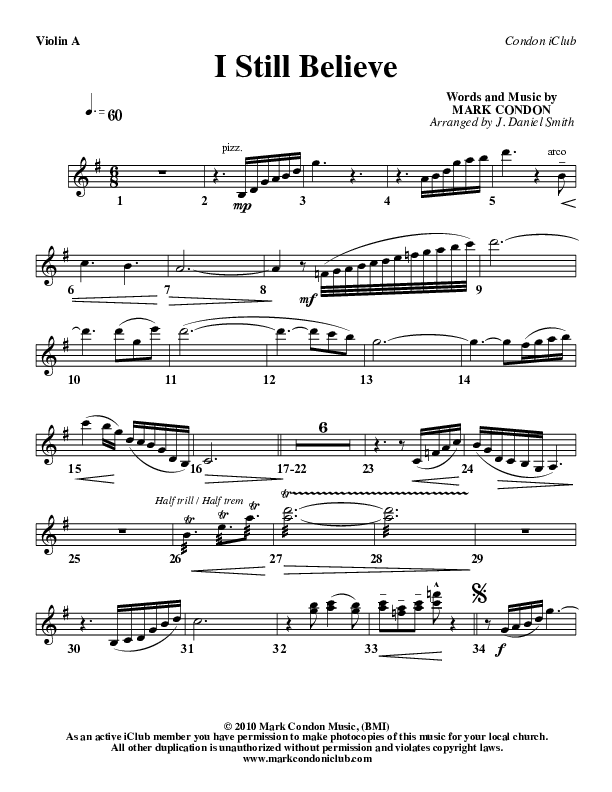 I Still Believe Violin 1 (Mark Condon)