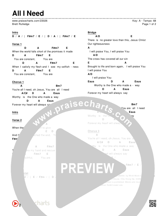 All I Need Chords & Lyrics (Brett Rutledge)