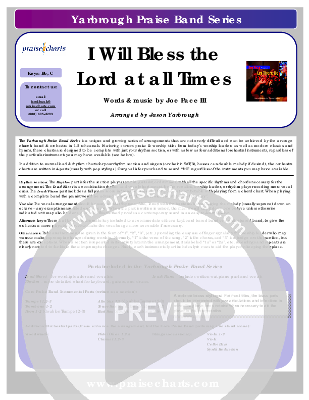 I Will Bless The Lord At All Times Cover Sheet (Joe Pace)