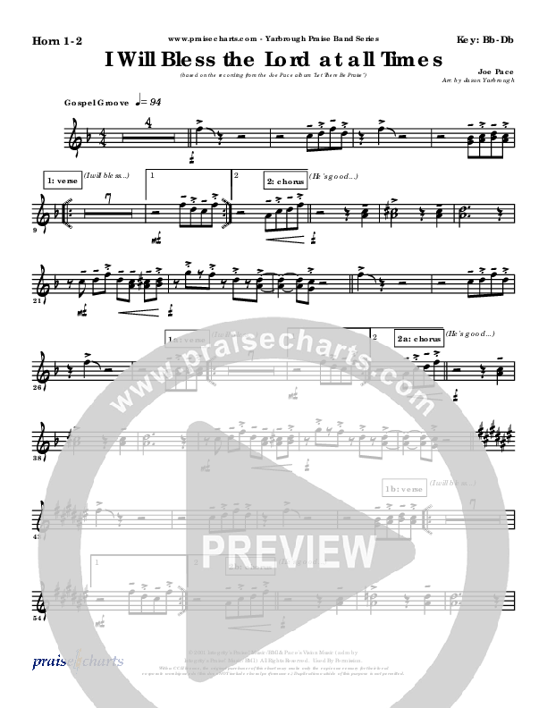 I Will Bless The Lord At All Times French Horn 1/2 (Joe Pace)