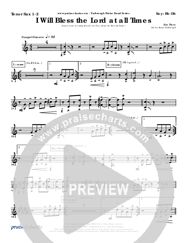 I Will Bless The Lord At All Times Tenor Sax 1/2 (Joe Pace)