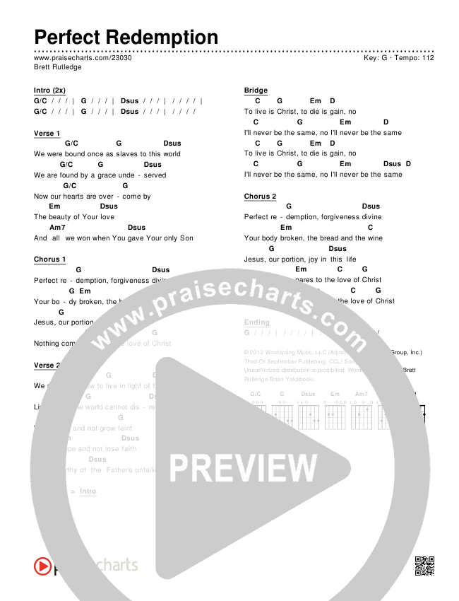 Perfect Redemption Chords & Lyrics (Brett Rutledge)