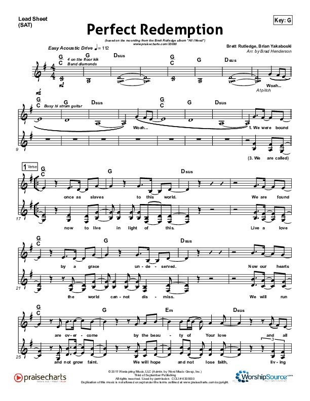 Perfect Redemption Lead Sheet (SAT) (Brett Rutledge)