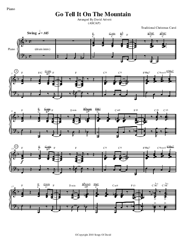 Go Tell It On The Mountain (Instrumental) Piano Sheet (David Arivett)