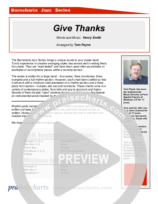 Give Thanks (Instrumental) Cover Sheet (Tom Payne)