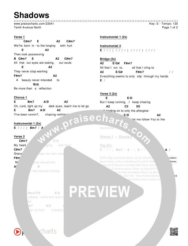 Shadows Chords & Lyrics (Tenth Avenue North)