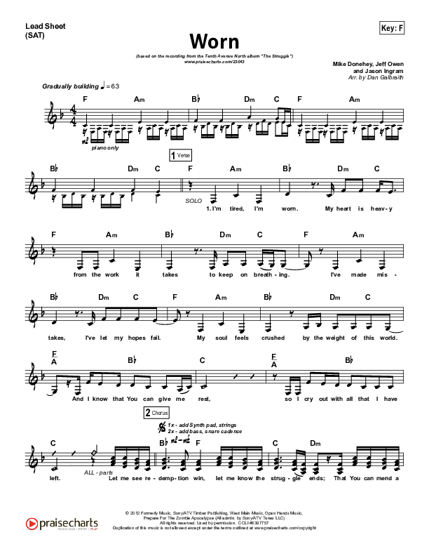 Worn Lead Sheet (SAT) (Tenth Avenue North)