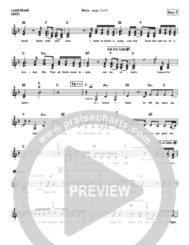 Worn Lead Sheet (SAT) (Tenth Avenue North)