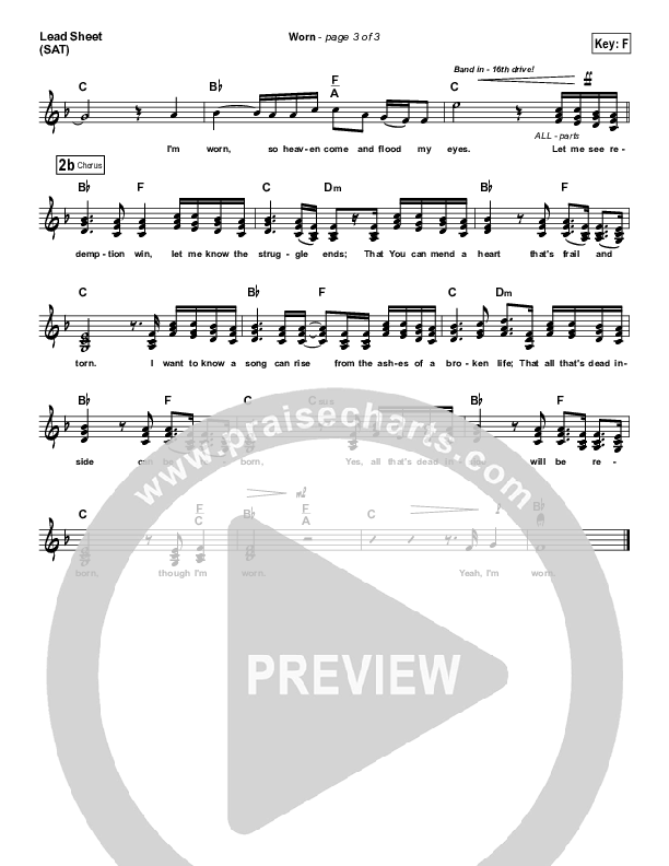 Worn Lead Sheet (SAT) (Tenth Avenue North)